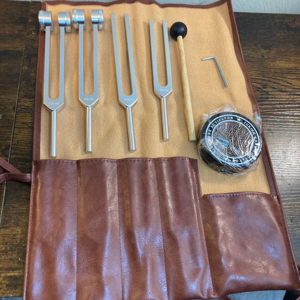 Resonance Sound Tuning Fork Set 128Hz 136.1Hz 256Hz 384Hz with Activator & Case